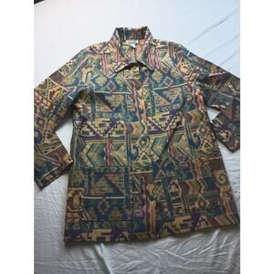 Vintage Fashion Formulas Tapestry Art to Wear Geometric Button Down Shirt Small